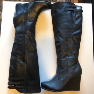 Black over the knee half zip boots